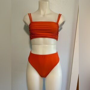 Nasty Gal sz 4 orange bikini, ruched bandeau top w adjustable straps, TN, FL